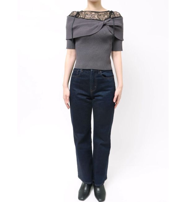 MERCURYDUO「レース切替オフショルニットトップス」|ニット・セーター|