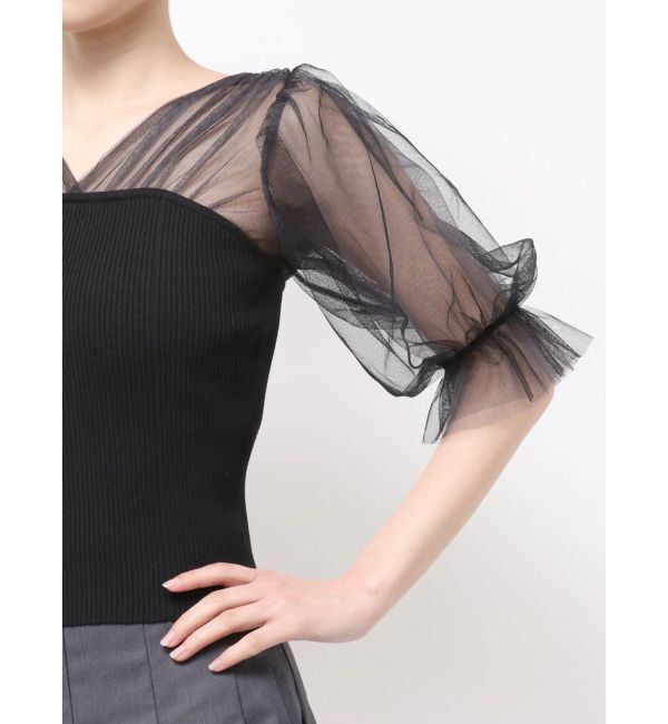 MERCURYDUO「チュールギャザー使いニット」|ニット・セーター|