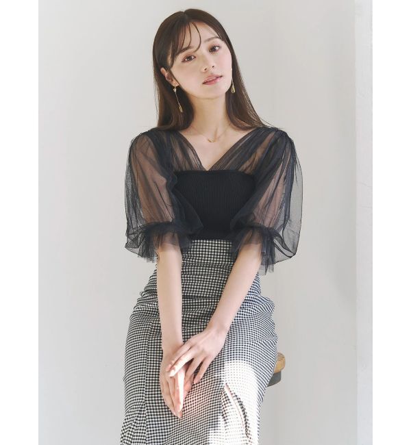 MERCURYDUO「チュールギャザー使いニット」|ニット・セーター|