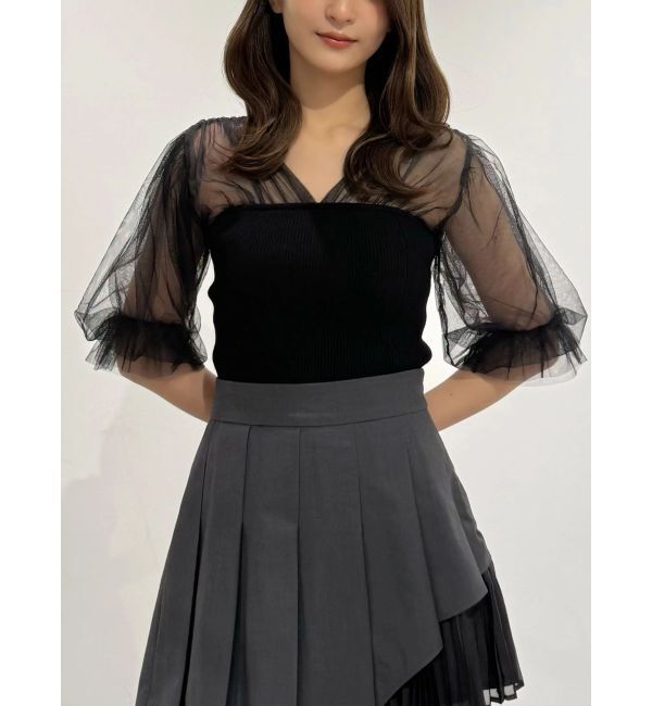 MERCURYDUO「チュールギャザー使いニット」|ニット・セーター|