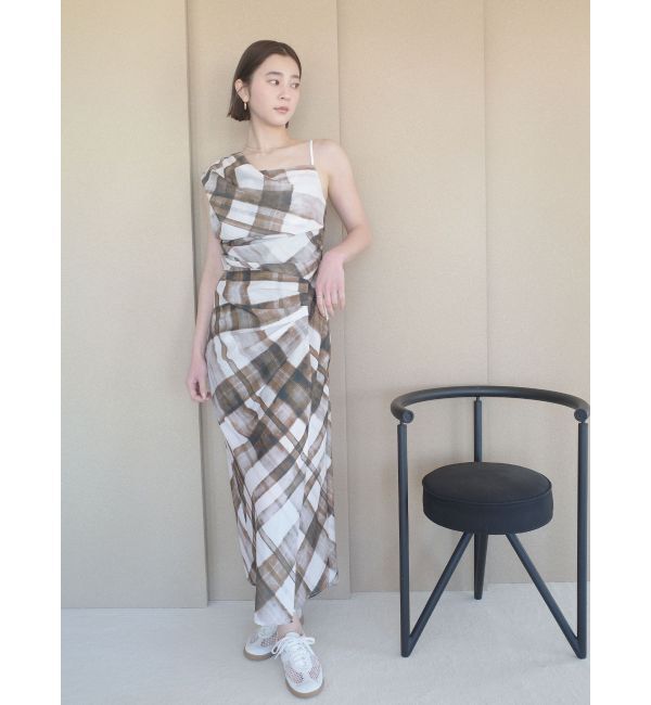 LAGUNAMOON「チェックガラドレープワンピース」|ワンピース|