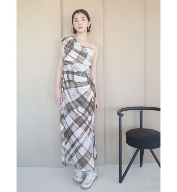 LAGUNAMOON「チェックガラドレープワンピース」|ワンピース|
