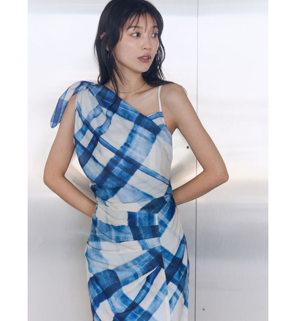 LAGUNAMOON「チェックガラドレープワンピース」|ワンピース|