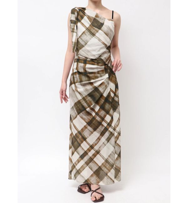 LAGUNAMOON「チェックガラドレープワンピース」|ワンピース|