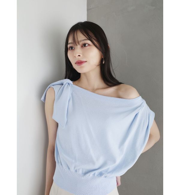 LAGUNAMOON「オフショルリボンドレープニット」|ニット・セーター|