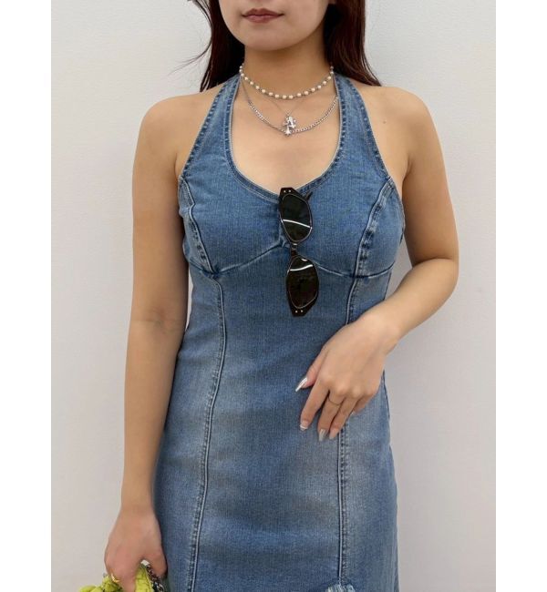 EVRIS「ホルターネックデニムロングワンピース」|ワンピース|
