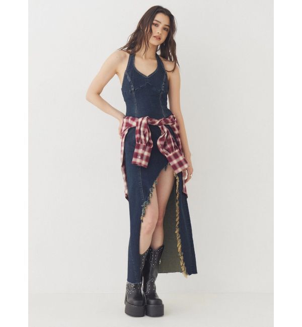 EVRIS「ホルターネックデニムロングワンピース」|ワンピース|