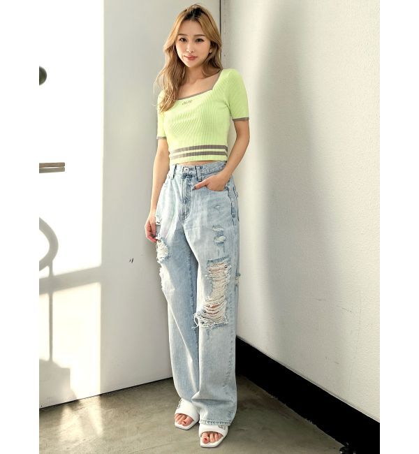 GYDA「スクエアネックHEM LINE ニットトップス」|ニット・セーター|