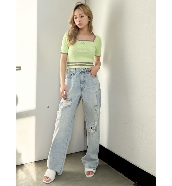 GYDA「スクエアネックHEM LINE ニットトップス」|ニット・セーター|