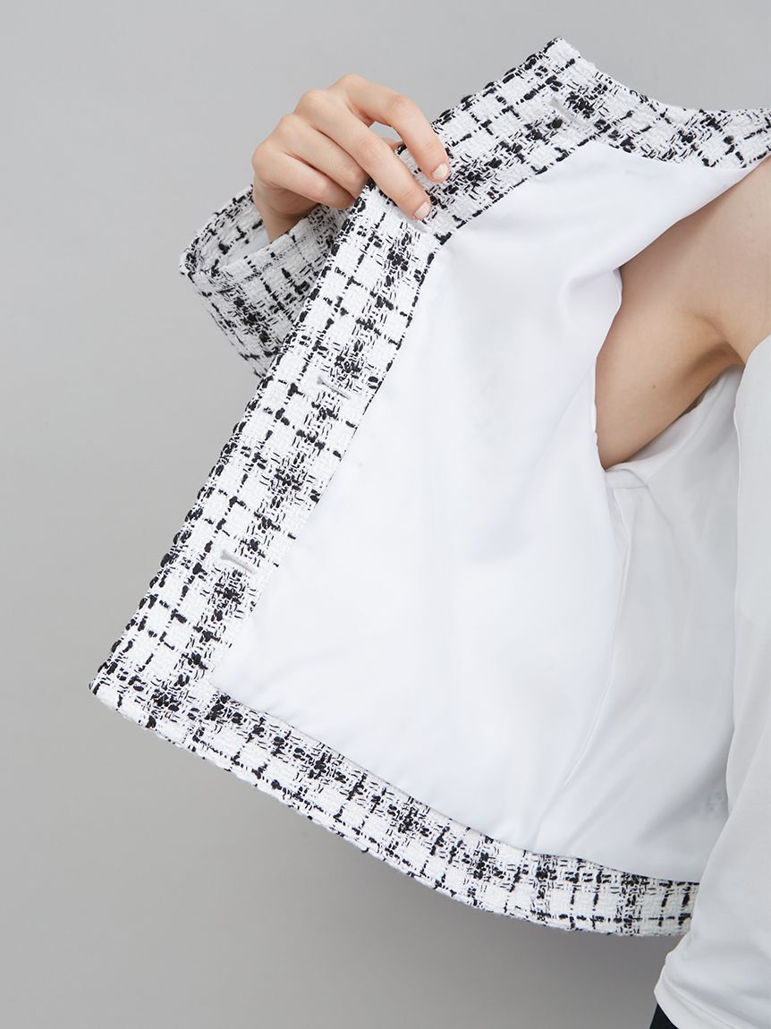 Mila Owen「クロップド金釦コンパクトツイードジャケット」|ノーカラージャケット|