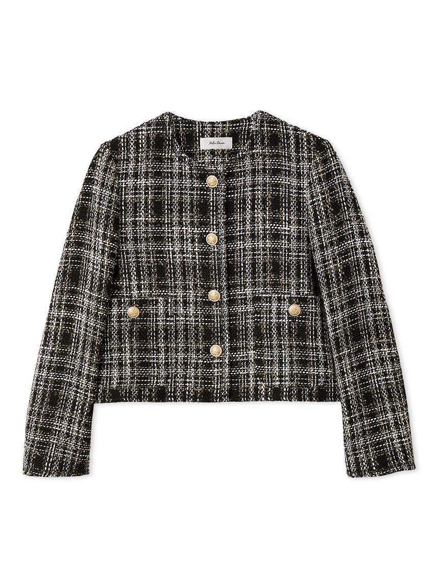 Mila Owen「クロップド金釦コンパクトツイードジャケット」|ノーカラージャケット|