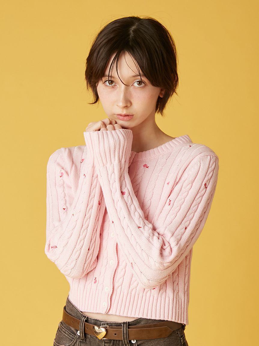 FURFUR「フラワー刺繍ケーブルカーディガン」|カーディガン|