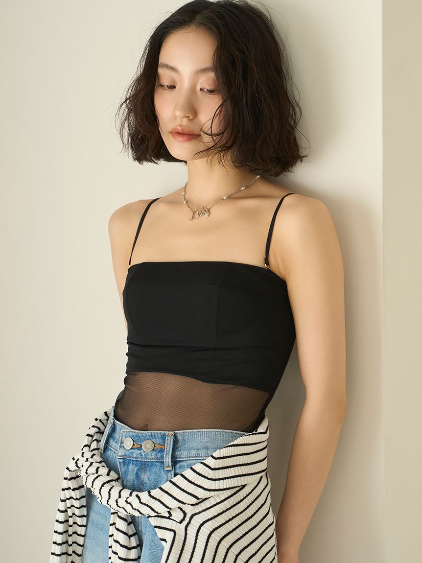 LILY BROWN Lingerie「【LILY BROWN Lingerie】シアーファンデノンワイヤー/キャミソール」|キャミソール|BLK