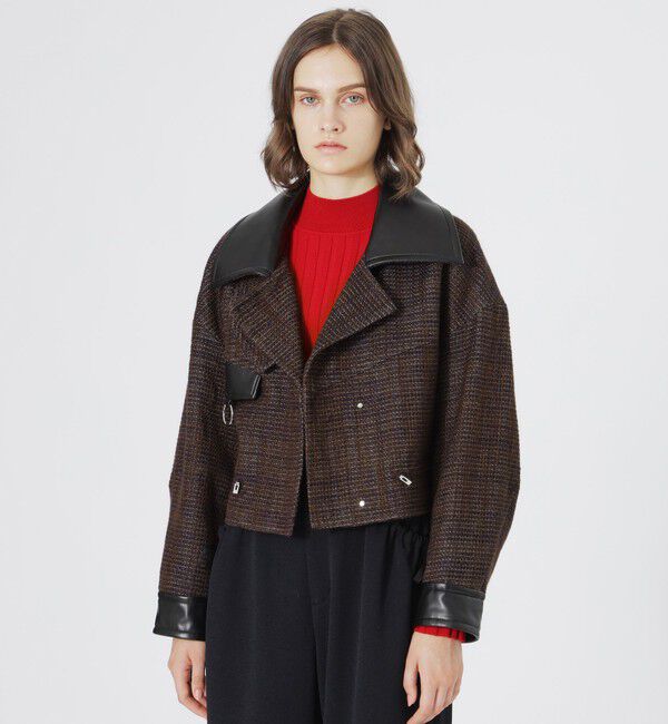  「ツイードショートトレンチブルゾン」|ブルゾン・スタジャン|ブラウン