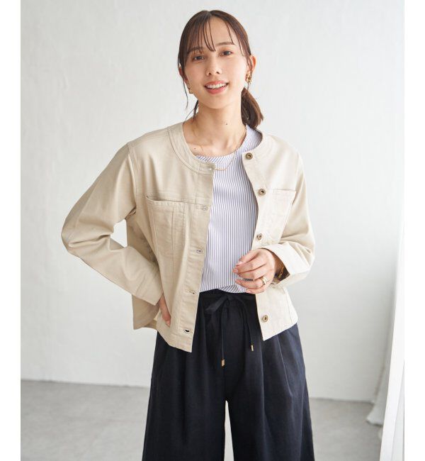 ikka「【雑誌InRed4月号掲載】ストレッチデニムノーカラーシャウター【親子コーデ】」|ノーカラーコート|