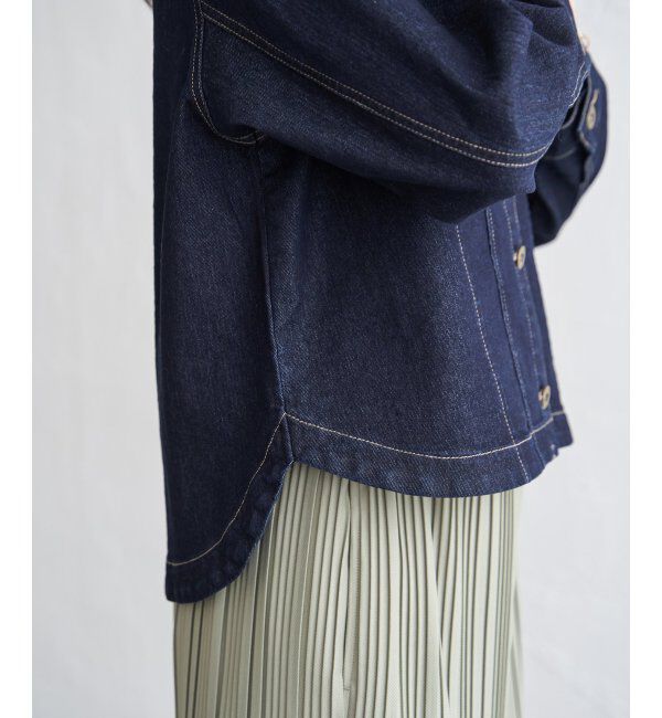 ikka「【雑誌InRed4月号掲載】ストレッチデニムノーカラーシャウター【親子コーデ】」|ノーカラーコート|