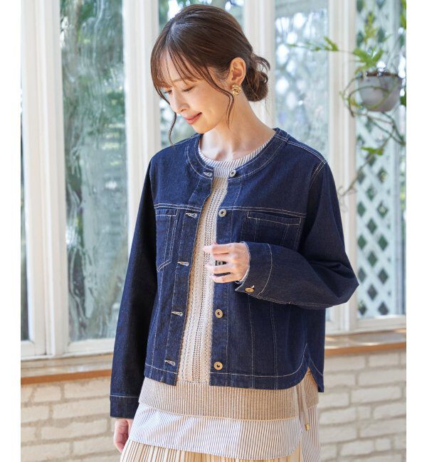 ikka「【雑誌InRed4月号掲載】ストレッチデニムノーカラーシャウター【親子コーデ】」|ノーカラーコート|