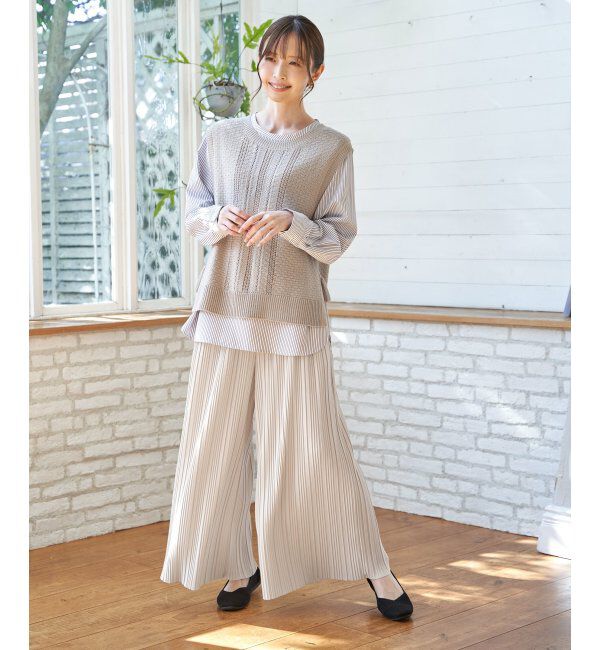 ikka「【雑誌InRed4月号掲載】ニットベストブラウスセット【2点セット】」|シャツ・ブラウス|