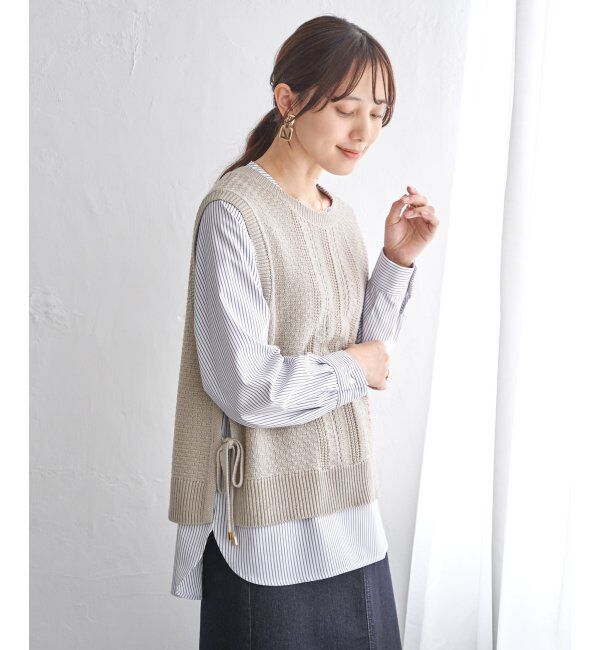 ikka「【雑誌InRed4月号掲載】ニットベストブラウスセット【2点セット】」|シャツ・ブラウス|