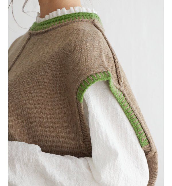 Lbc with Life「アシメハンドステッチニットベスト」|ニット・セーター|