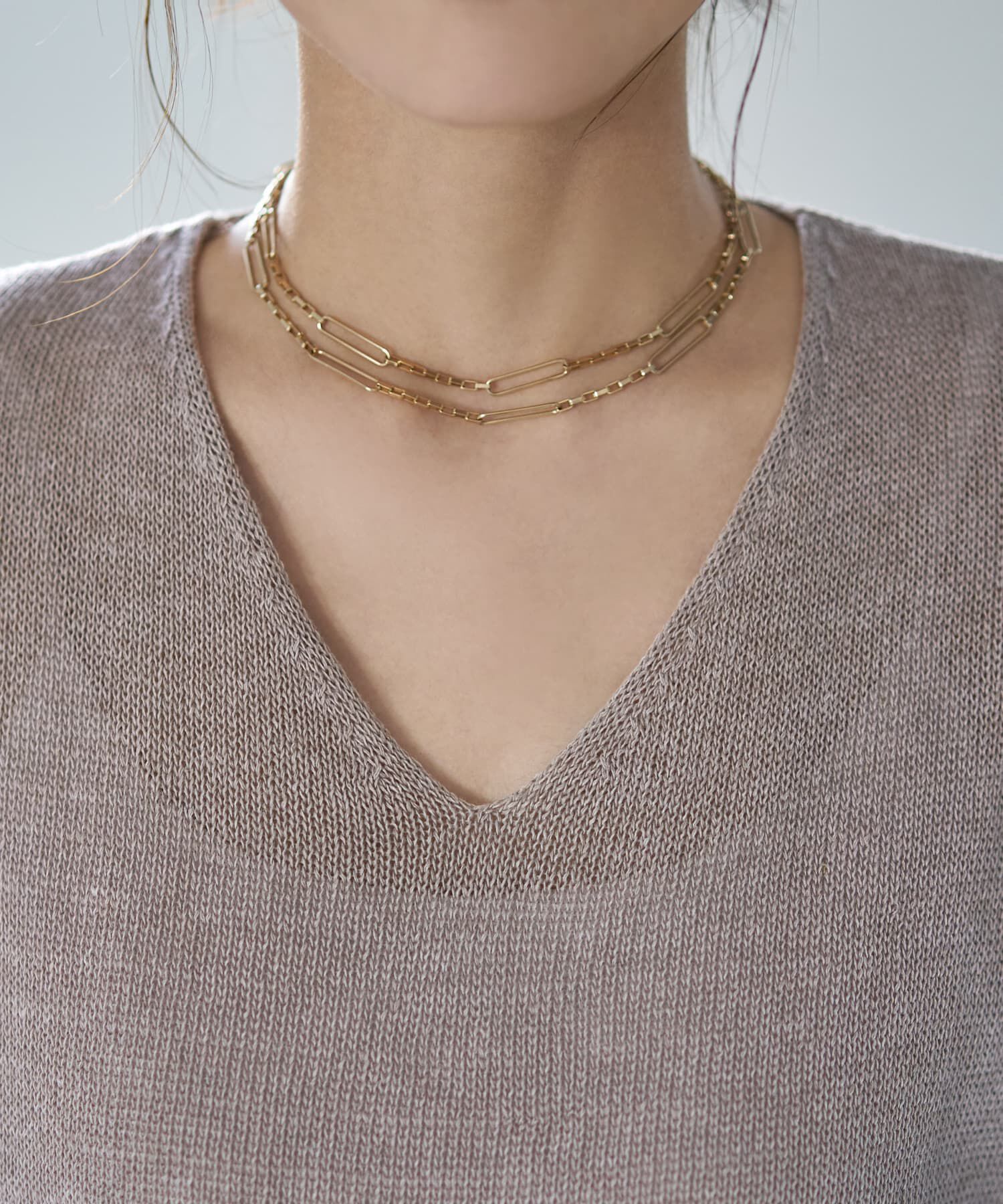 STYLE DELI「リネン混シアー編み５分袖Vネックニット」|ニット・セーター|