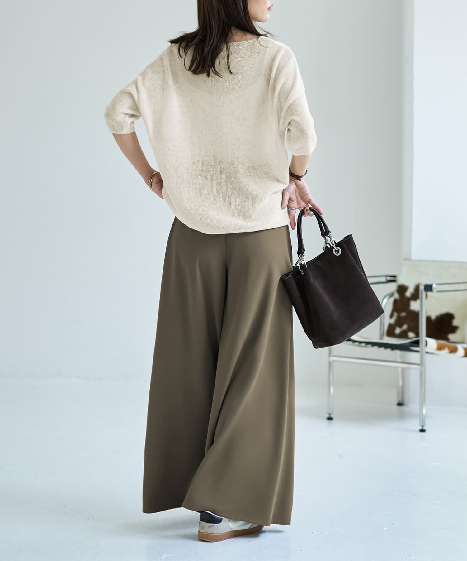 STYLE DELI「リネン混シアー編み５分袖Vネックニット」|ニット・セーター|