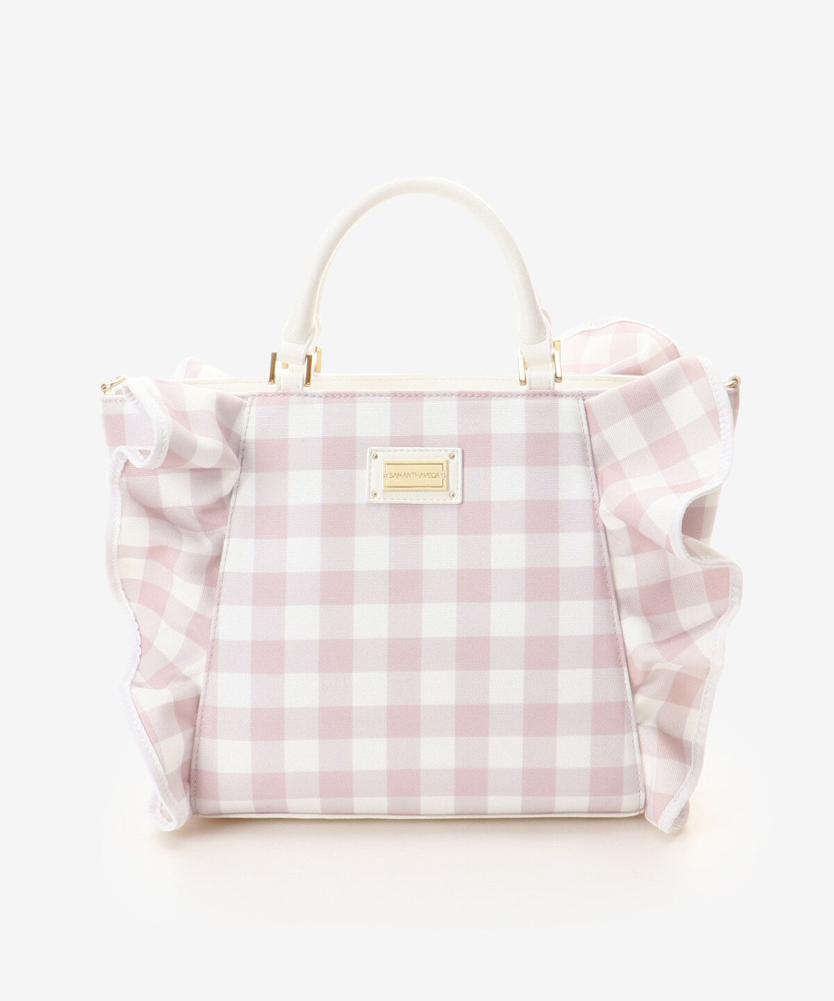 Samantha Vega「チェックフリルハンドバッグ（大）」|ハンドバッグ|ベビーピンク