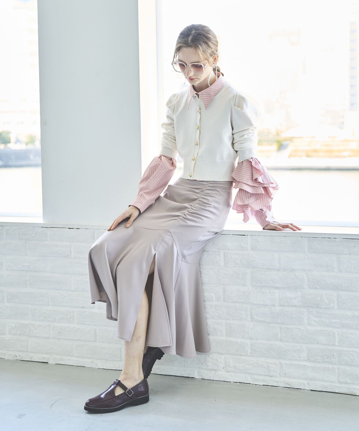 アンドクチュール「アシメギャザーマーメイドスカート」|スカート|