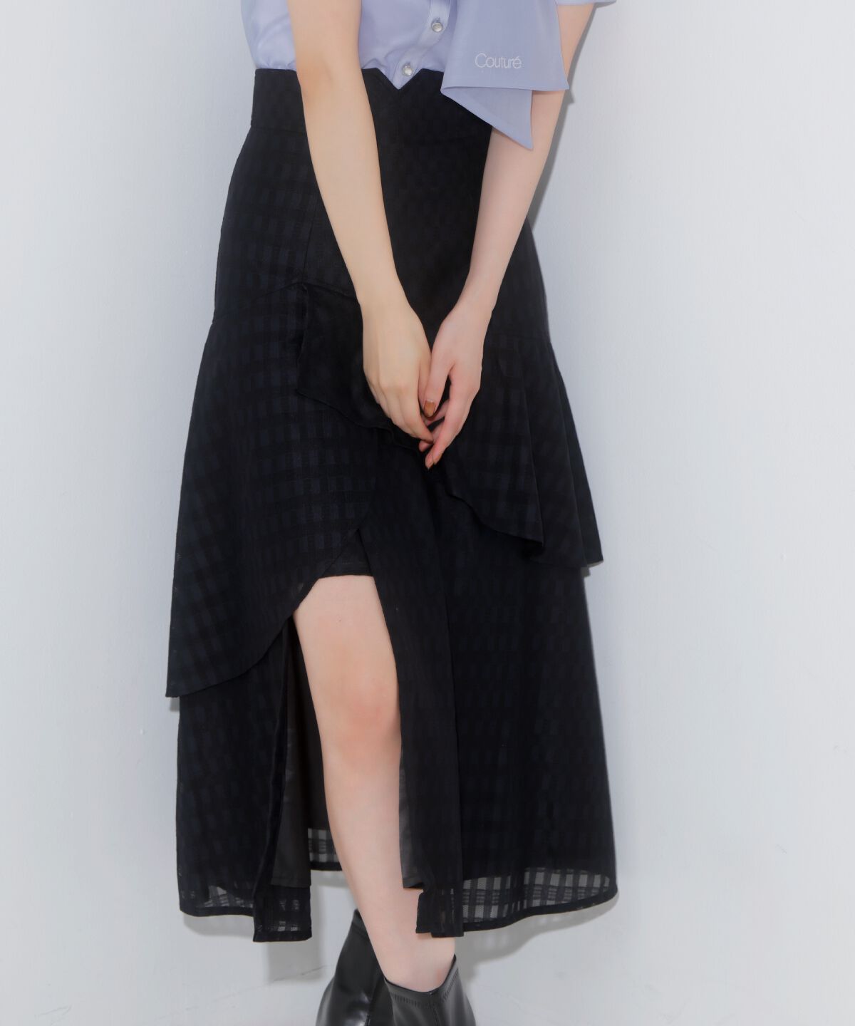 アンドクチュール「レースティアードスカート」|フレア|