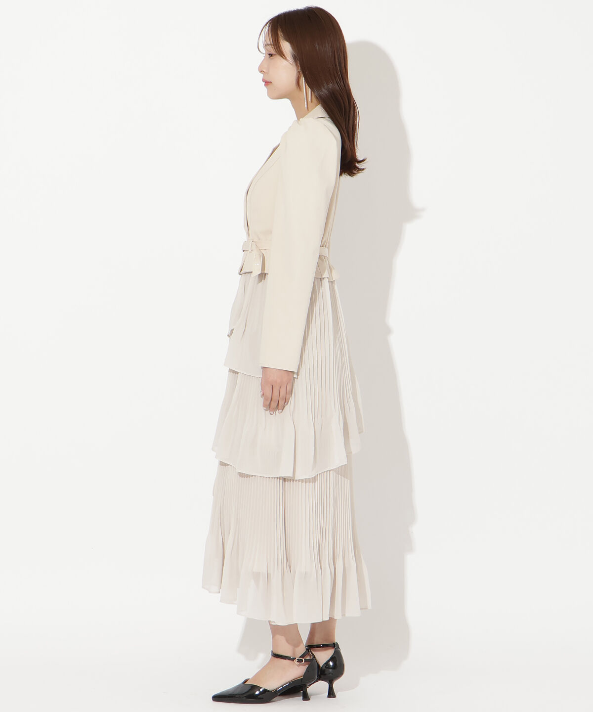 アンドクチュール「ジャケットレイヤードプリーツワンピース」|ワンピース|