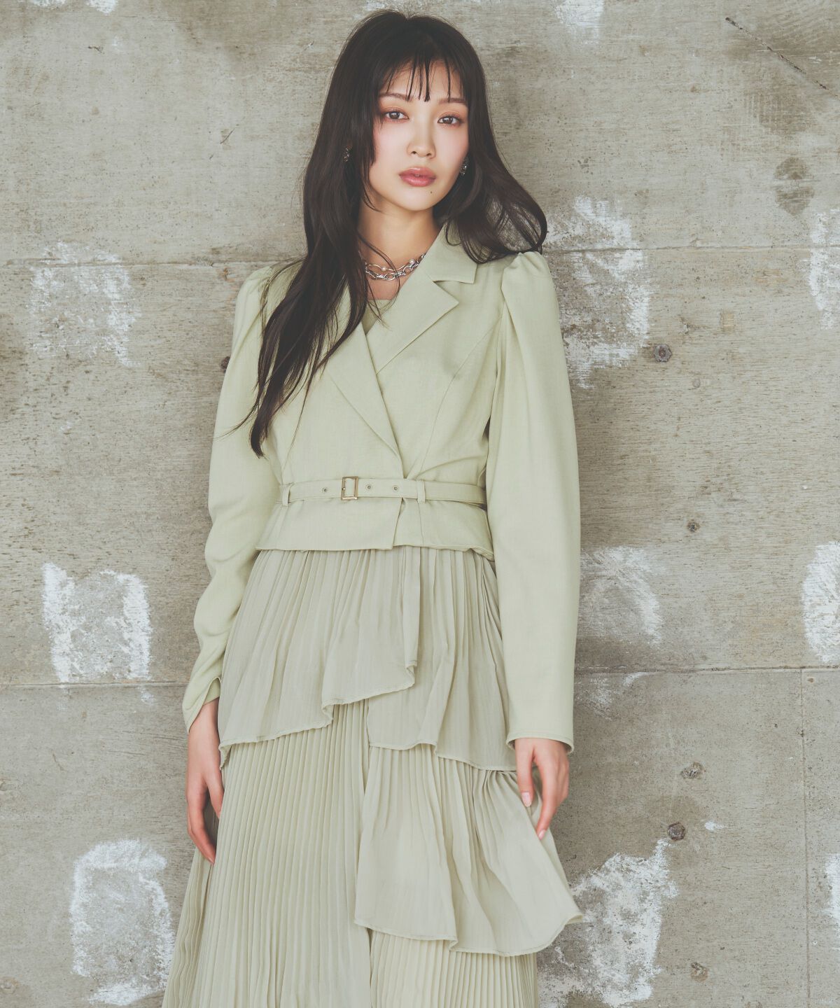 アンドクチュール「ジャケットレイヤードプリーツワンピース」|ワンピース|