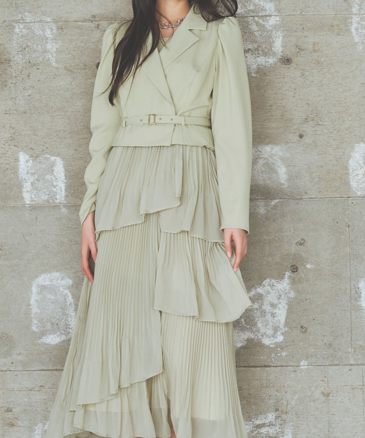 アンドクチュール「ジャケットレイヤードプリーツワンピース」|ワンピース|