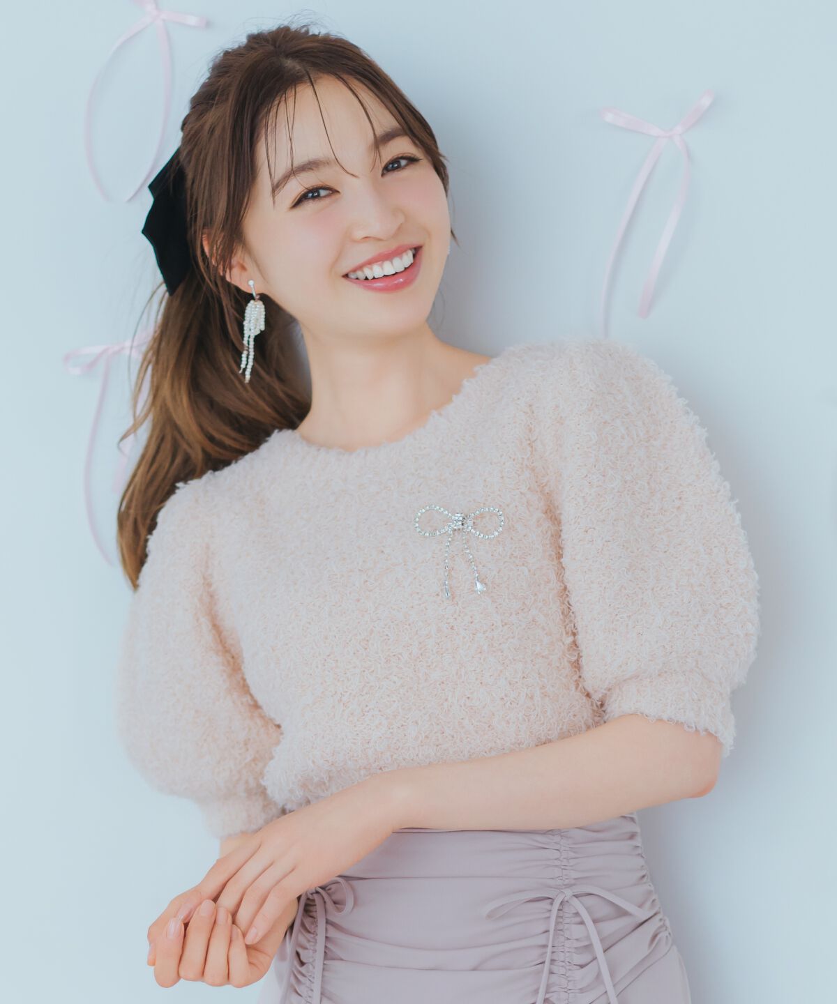 WILLSELECTION「リボンブローチ付きテディヤーンニット」|ニット・セーター|