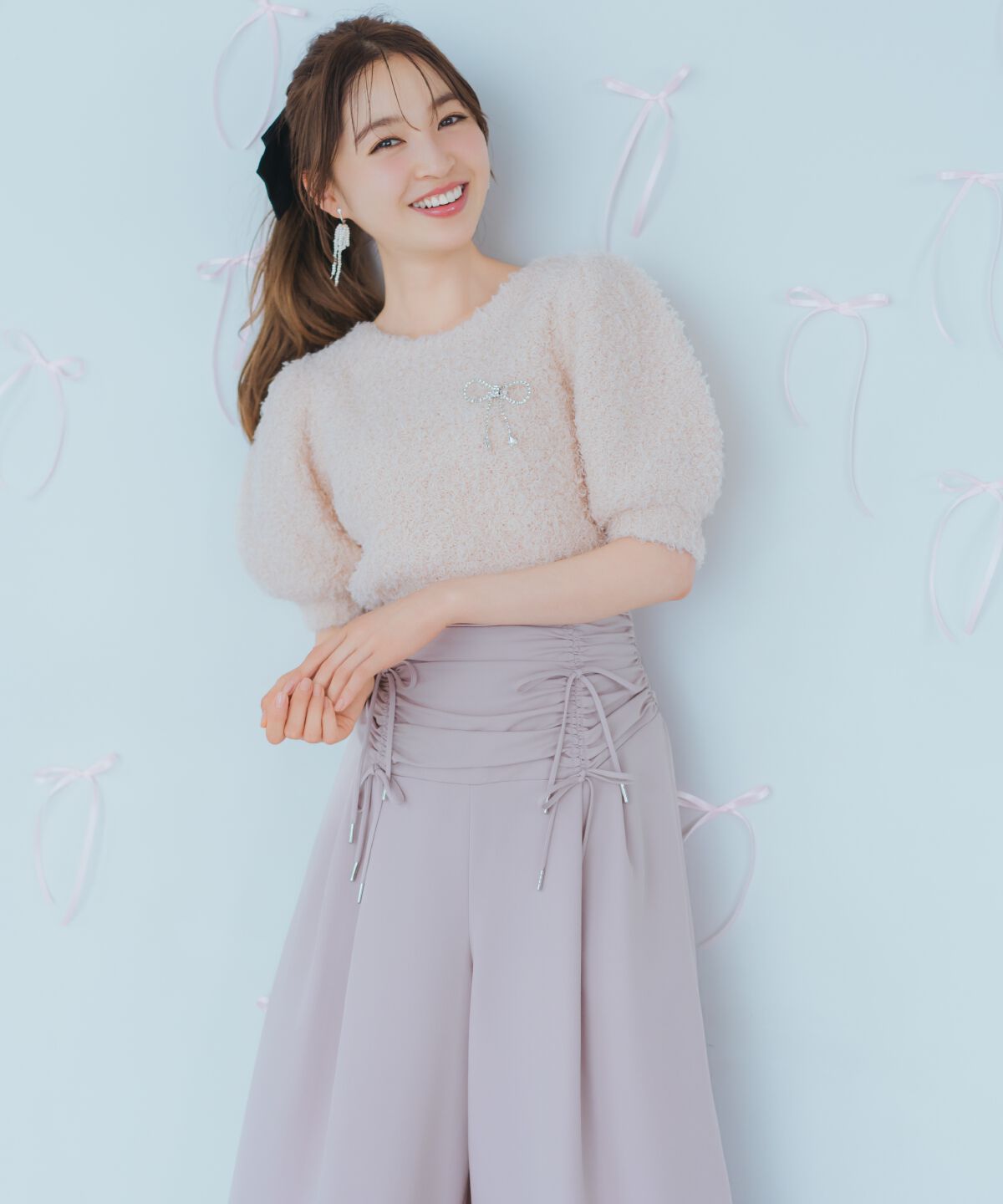 WILLSELECTION「リボンブローチ付きテディヤーンニット」|ニット・セーター|