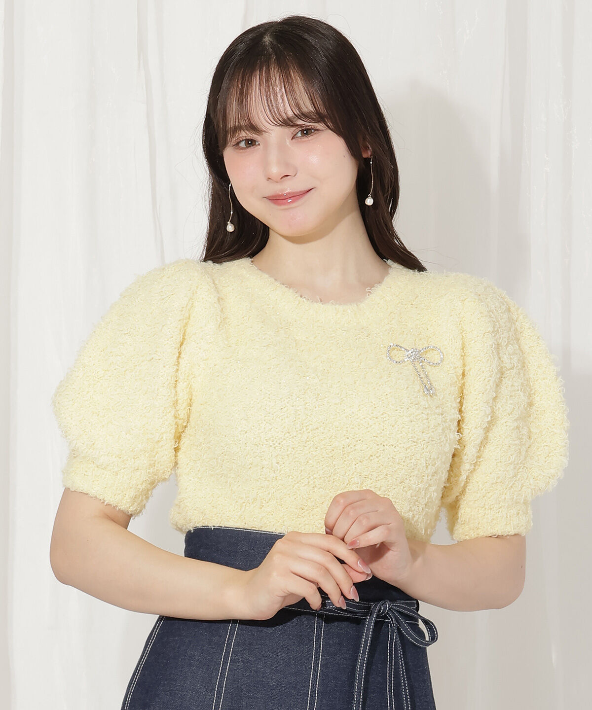 WILLSELECTION「リボンブローチ付きテディヤーンニット」|ニット・セーター|