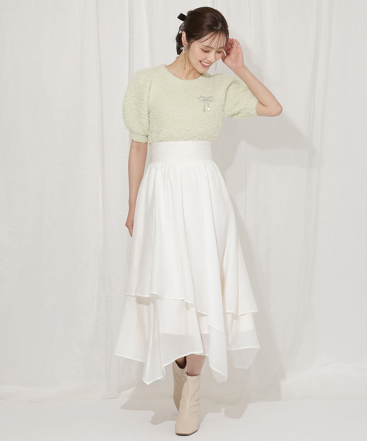 WILLSELECTION「リボンブローチ付きテディヤーンニット」|ニット・セーター|