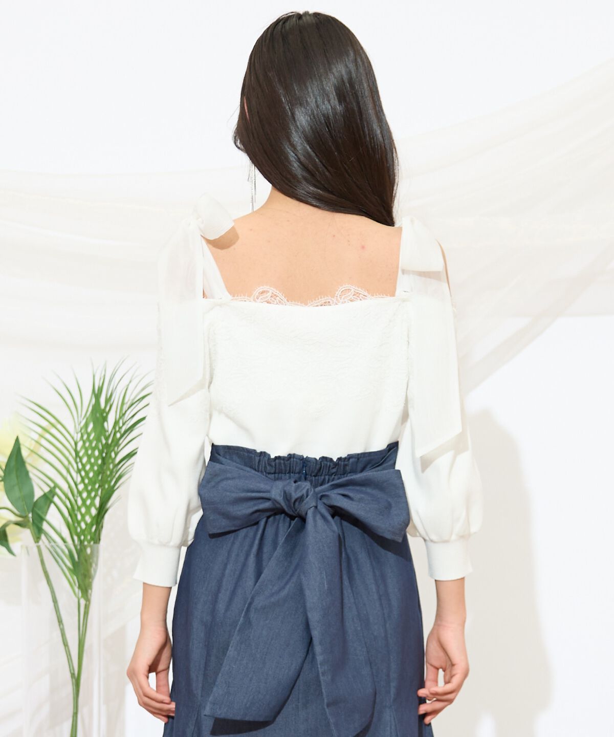 WILLSELECTION「レーストリミング肩リボンニット」|ニット・セーター|