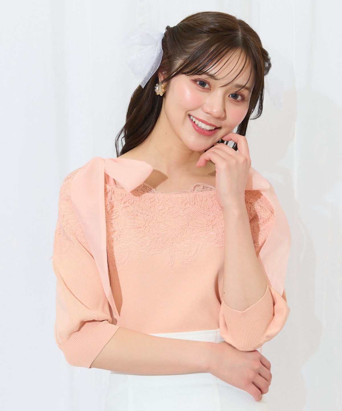 WILLSELECTION「レーストリミング肩リボンニット」|ニット・セーター|