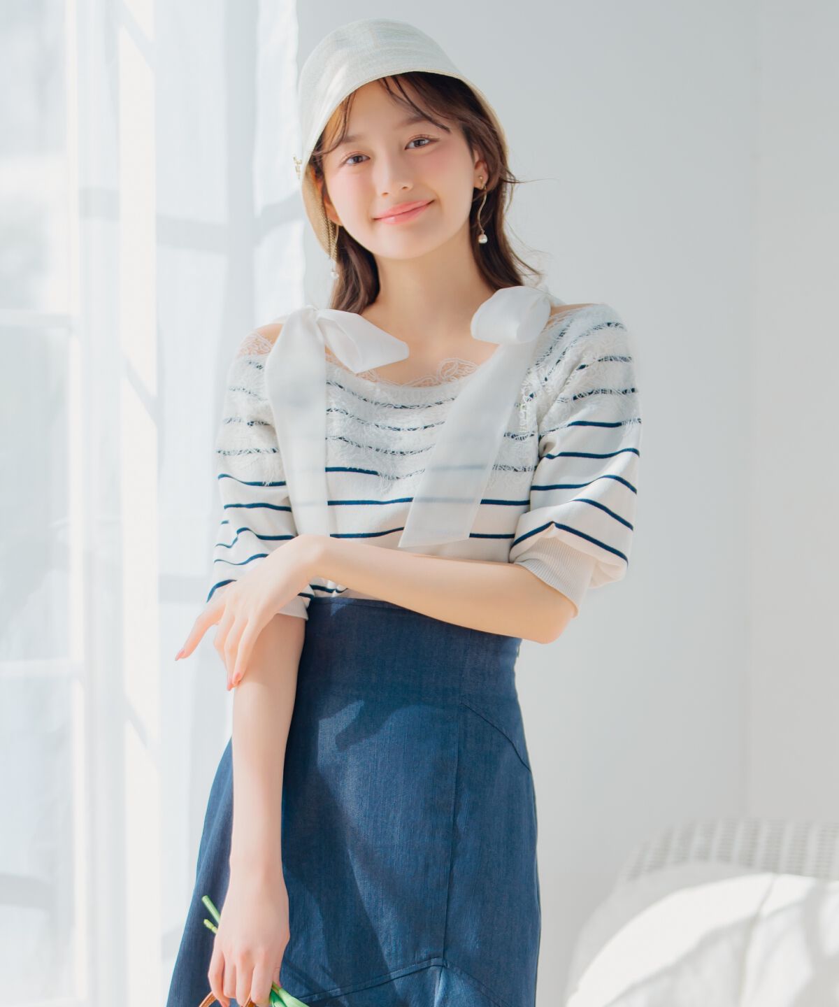 WILLSELECTION「レーストリミング肩リボンニット」|ニット・セーター|