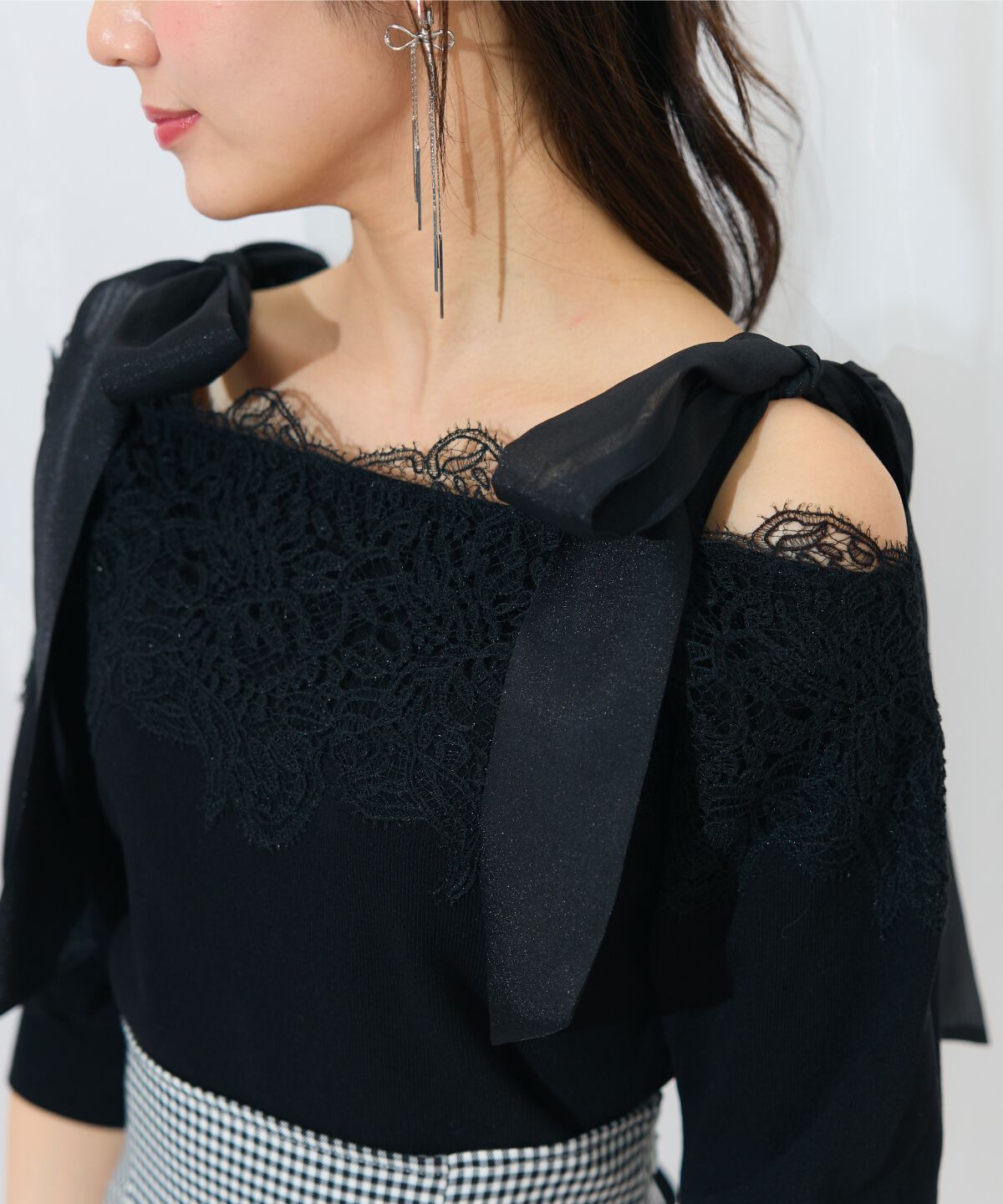 WILLSELECTION「レーストリミング肩リボンニット」|ニット・セーター|