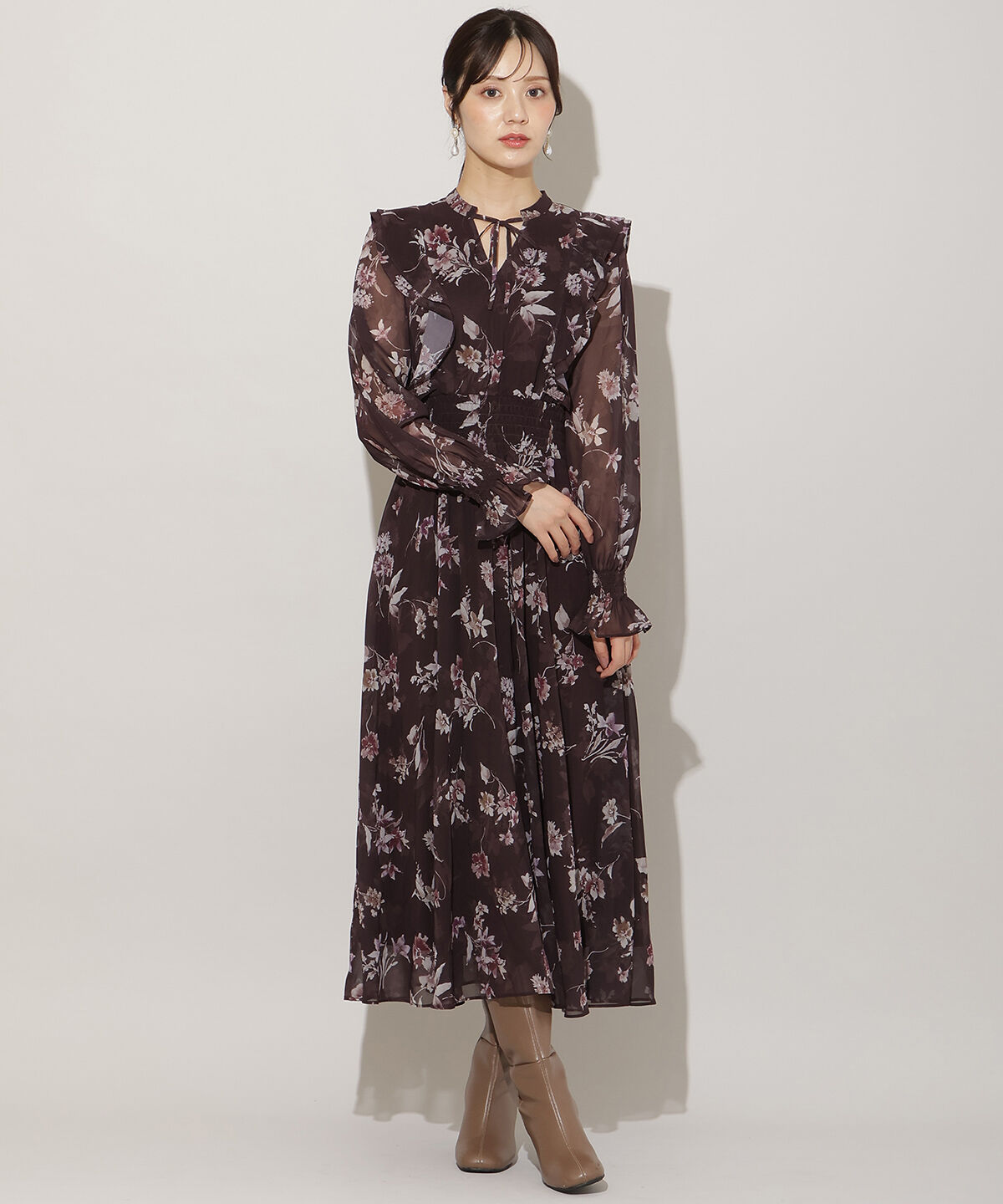 WILLSELECTION「フラワープリントウエストシャーリングワンピース」|ワンピース|