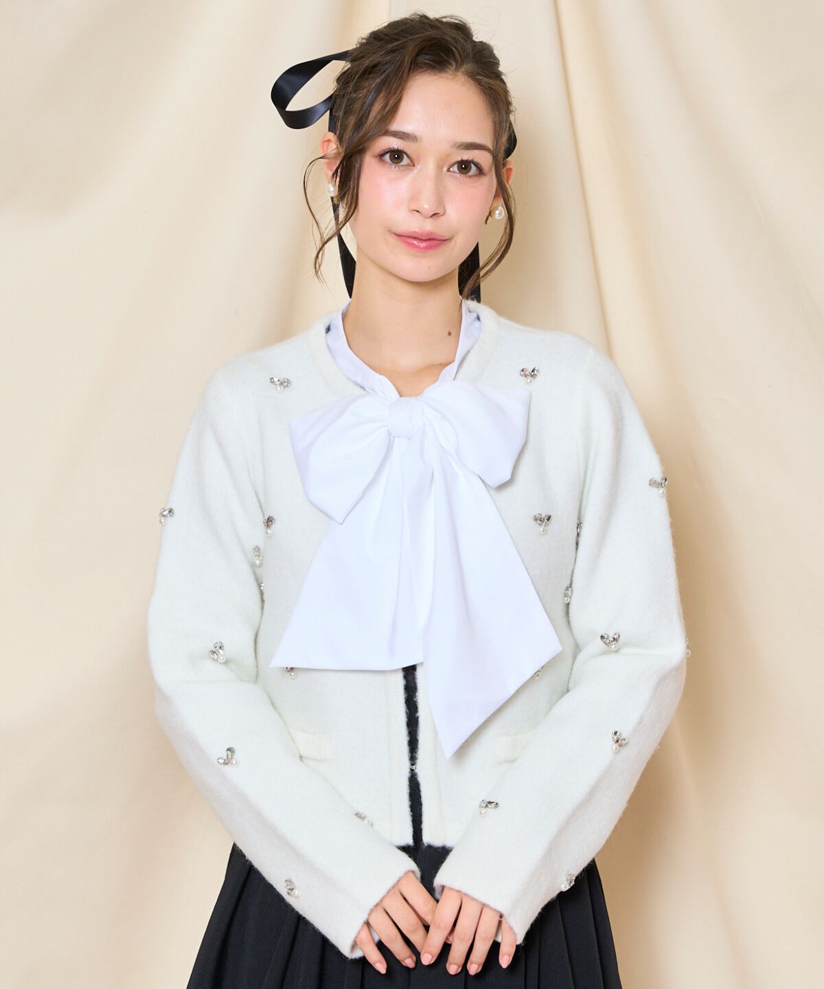 WILLSELECTION「ノーカラービジューニットジャケット」|カーディガン|