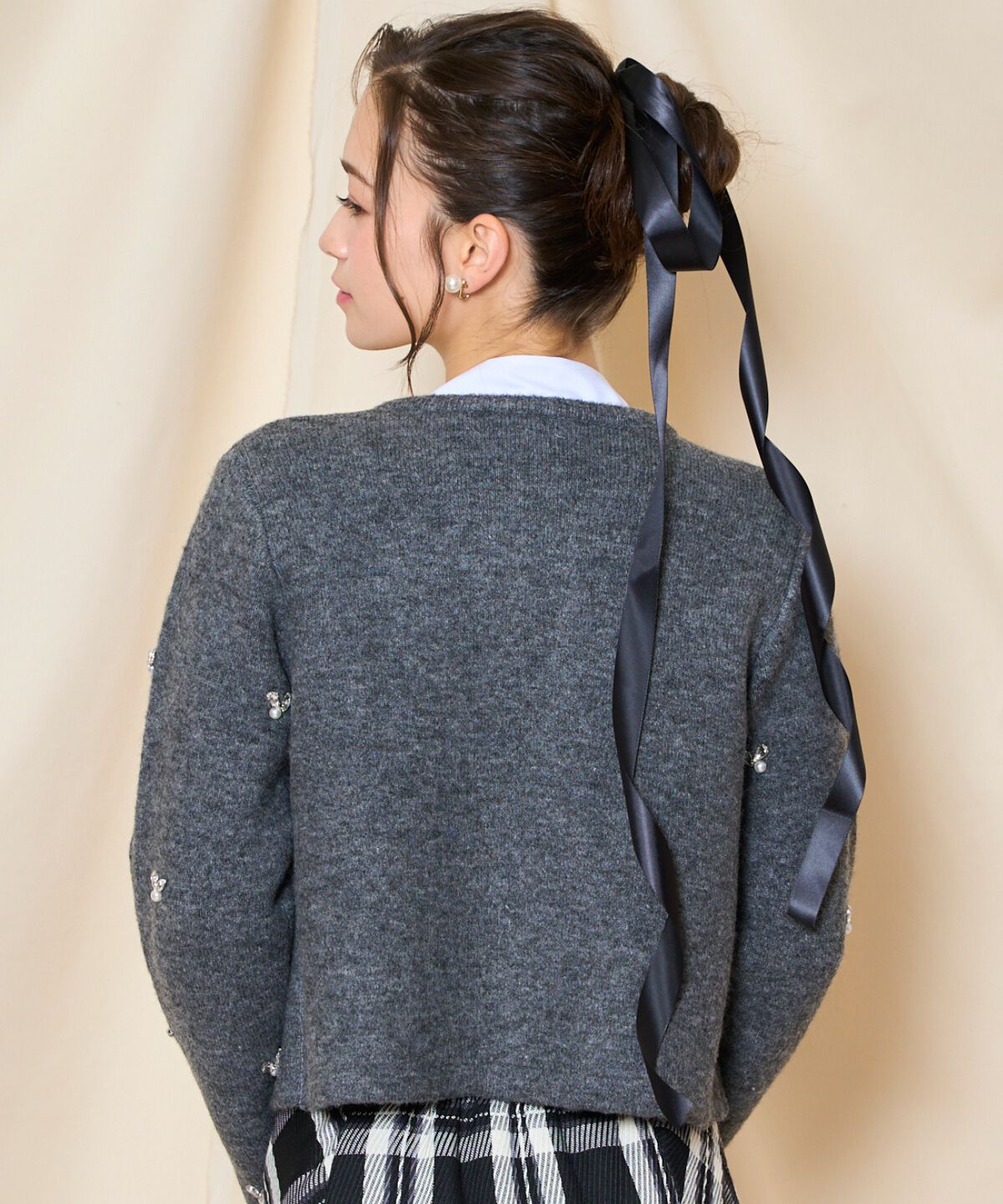 WILLSELECTION「ノーカラービジューニットジャケット」|カーディガン|
