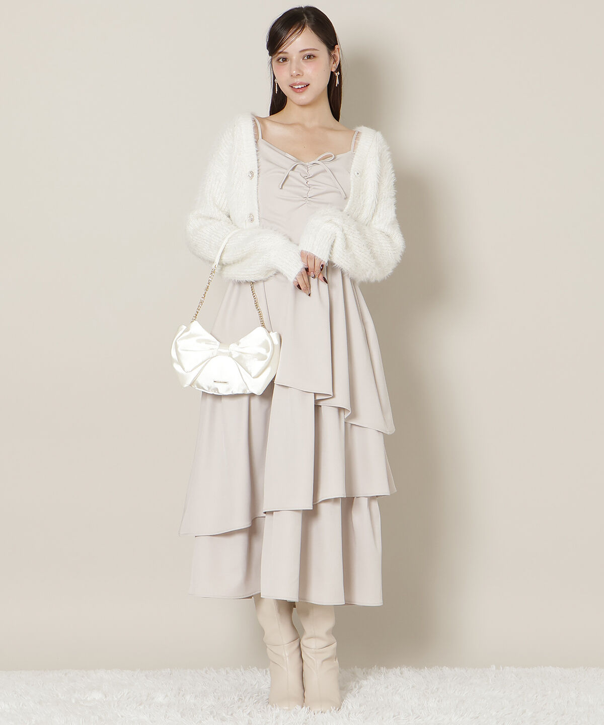 WILLSELECTION「Vネックラメフェザーカーディガン」|カーディガン|