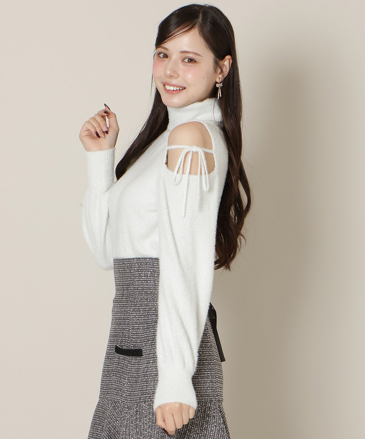 WILLSELECTION「オープンショルダーラメフェザーニット」|ニット・セーター|