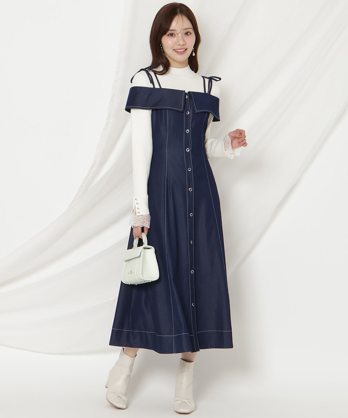 WILLSELECTION「リボンストラップオフショルキャミワンピース」|ワンピース|