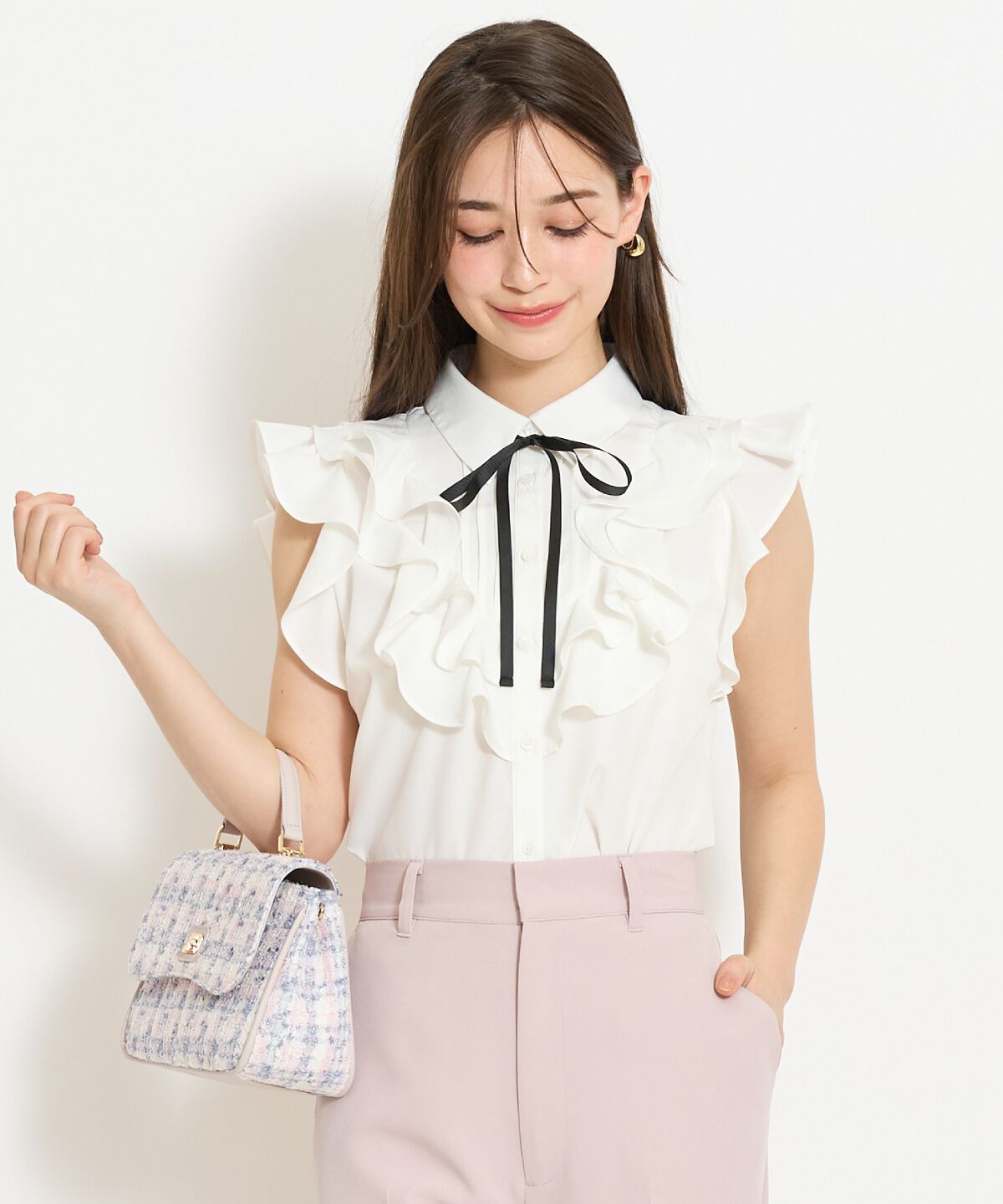 WILLSELECTION「ラッフルフリルノースリーブブラウス」|シャツ・ブラウス|