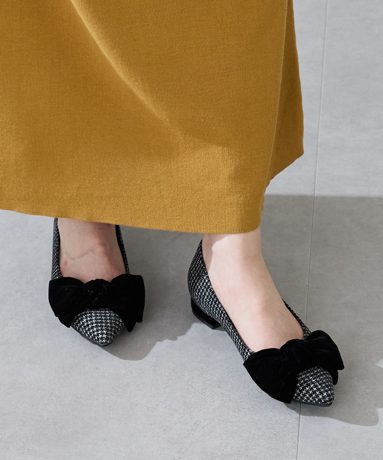 ORiental TRaffic「ベロアリボン&times;ツイード フラット パンプス /51302」|パンプス|