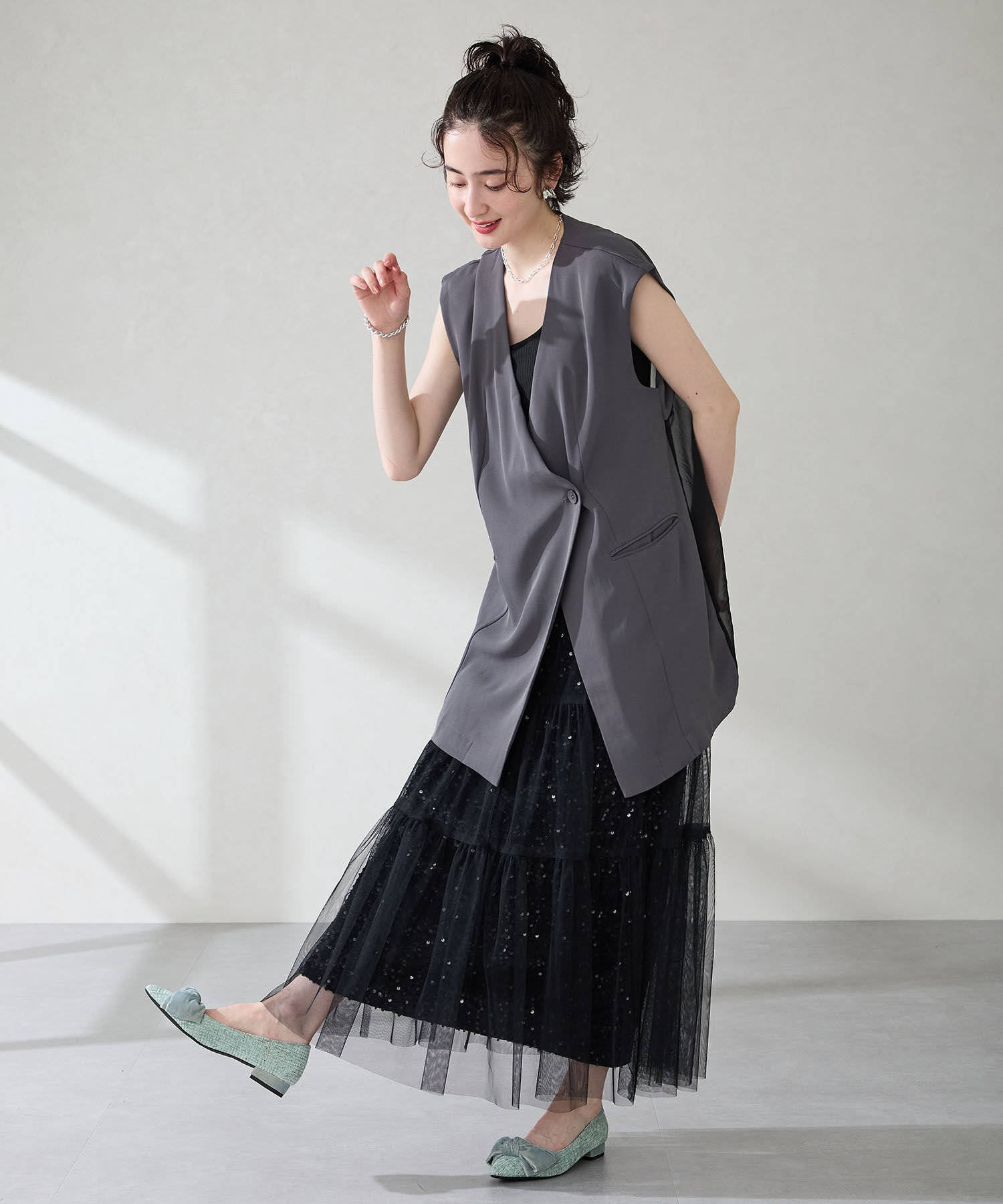 ORiental TRaffic「ベロアリボン&times;ツイード フラット パンプス /51302」|パンプス|