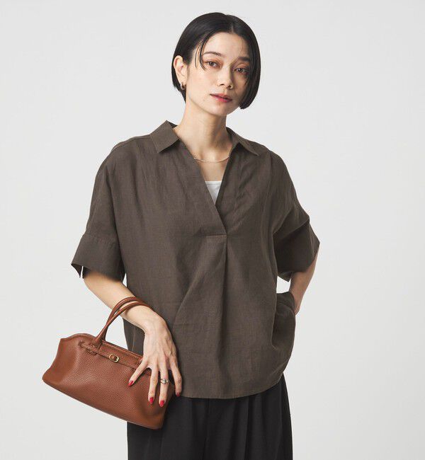 UNITED ARROWS green label relaxing「リネン スキッパー ショートスリーブ シャツ」|シャツ・ブラウス|DK.GRAY